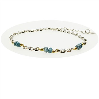 Bracelet & Necklace - Rhodium/Goldplated w. blue-green Raw Diamonds 16+4cm, från San - Links of Joy