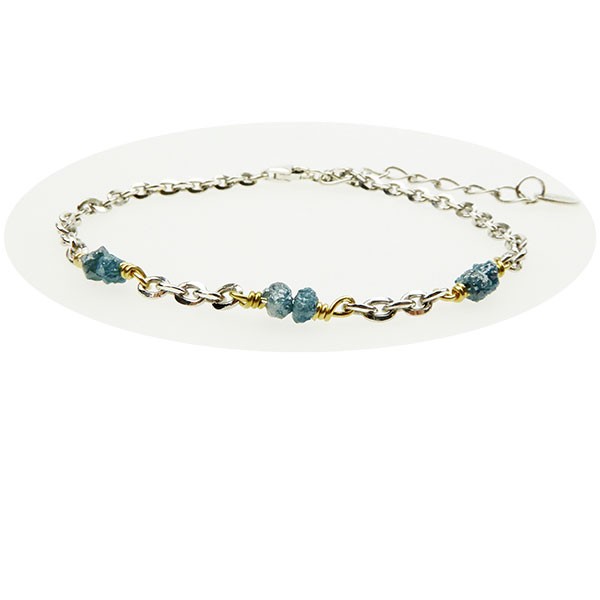 Bracelet & Necklace - Rhodium/Goldplated w. blue-green Raw Diamonds 42+8cm, från San - Links of Joy