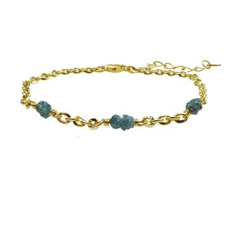 Bracelet & Necklace - Goldplated w. blue-green Raw Diamonds 16+4cm, från San - Links of Joy