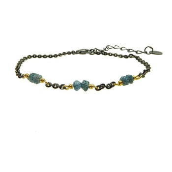 Bracelet & Necklace - Black Rhodium/Gold plated w. blue-green Raw Diamonds 16+4cm, från San - Links of Joy