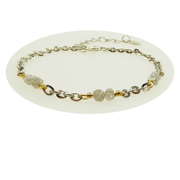 Bracelet & Necklace - Rhodium/Goldplated w. grey Raw Diamonds 18+4cm, från San - Links of Joy