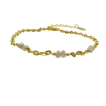 Bracelet & Necklace - Goldplated w. grey Raw Diamonds 16+4cm, från San - Links of Joy