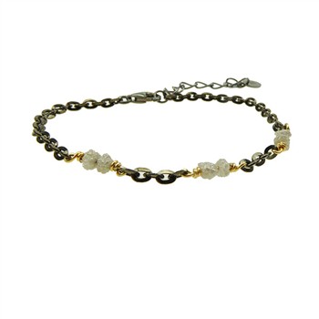 Bracelet & Necklace - Black Rhodium/Gold plated w.grey Raw Diamonds 16+4cm, från San - Links of Joy