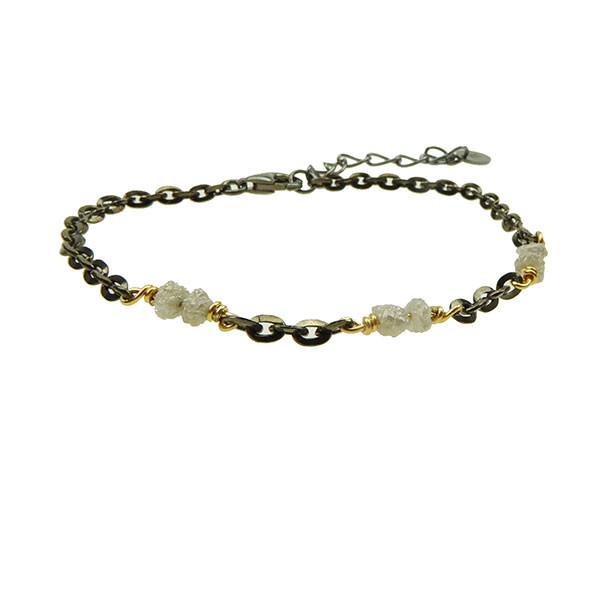 Bracelet & Necklace - Black Rhodium/Gold plated w.grey Raw Diamonds 42+8cm, från San - Links of Joy