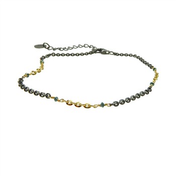 Bracelet & Necklace 925/585 -Oxidised & Blue Diamonds 16+4cm, från San - Links of Joy