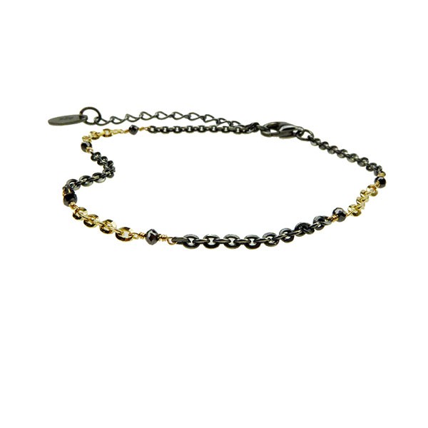 Bracelet & Necklace 925/585 -Oxidised & Black Diamonds 16+4cm, från San - Links of Joy