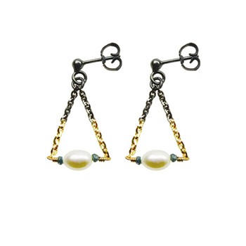 Earrings 925/585 - Oxidised  w.Pearls & Blue Diamonds Pr.par, från San - Links of Joy