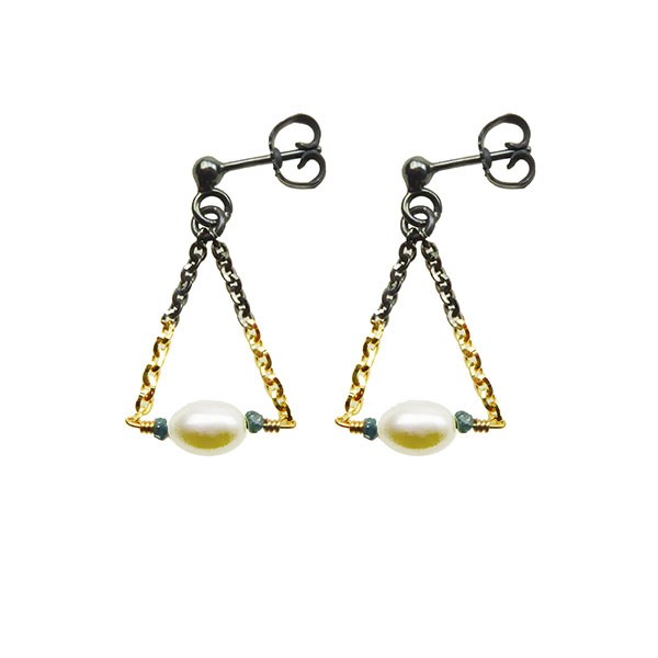 Earrings 925/585 - Oxidised  w.Pearls & Blue Diamonds Pr.par, från San - Links of Joy
