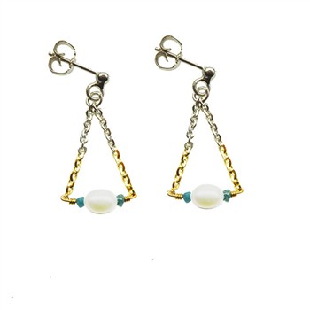 Earrings 925/585 -Rhodium w.Pearls & Blue Diamonds Pr.par, från San - Links of Joy