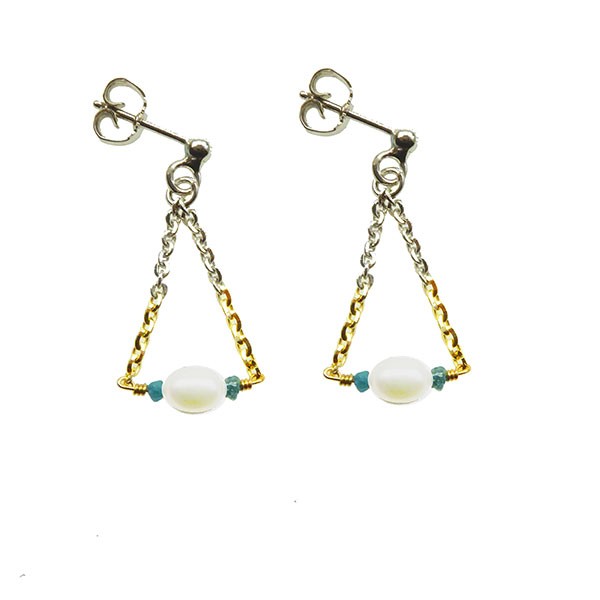 Earrings 925/585 -Rhodium w.Pearls & Blue Diamonds Pr.par, från San - Links of Joy