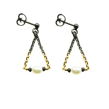 Earrings 925/585 - Oxidised w.Pearls & Black Diamonds Pr.par, från San - Links of Joy