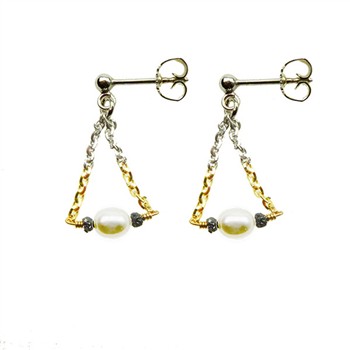 Earrings 925/585 -Rhodium w.Pearls & Black Diamonds Pr.par, från San - Links of Joy