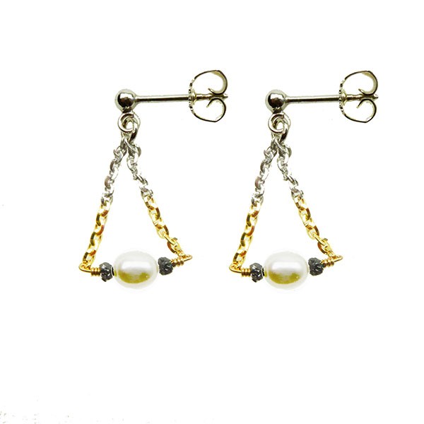 Earrings 925/585 -Rhodium w.Pearls & Black Diamonds Pr.par, från San - Links of Joy