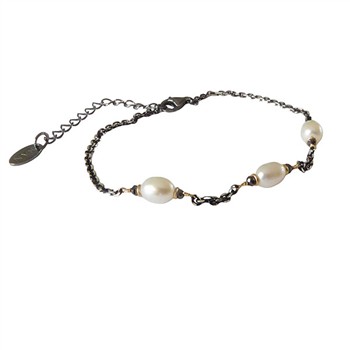 Bracelet & Necklace 925/585 -Black Rhodium w. Pearls & Black Diamonds 16+4cm, från San - Links of Joy