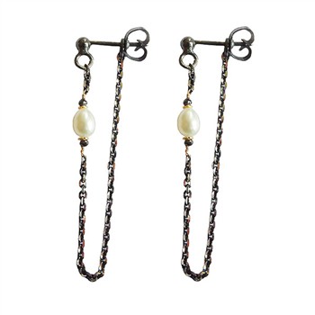 Earrings 925/585 - Black Rhodium w.Pearls & Black Diamonds Pr.par, från San - Links of Joy