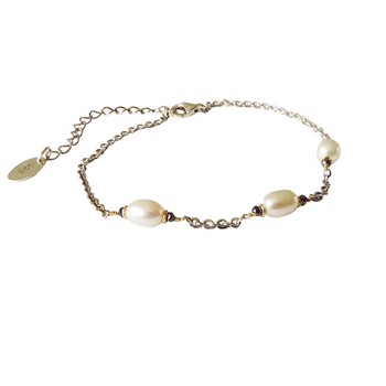 Bracelet & Necklace 925/585 - Rhodium w.Pearls & Black Diamonds 18+4cm, från San - Links of Joy