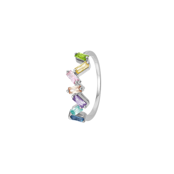 Baquette ring, sølv, 6 sten, från Aagaard