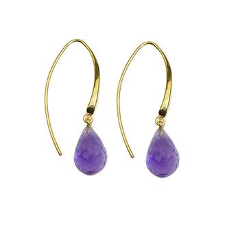 Örhängen med droppformade ametiststenar, guldpläterad hoop, elegant och enkel stil, 12x8mm.