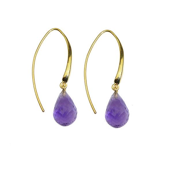 Örhängen med guldpläterad krok och 12x8mm droppformad lila ametist, elegant design.