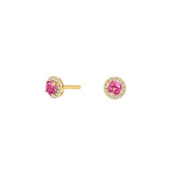 14kt. guldørestikker m/dia 0.05ct W/SI+pink topas, från Siersbøl