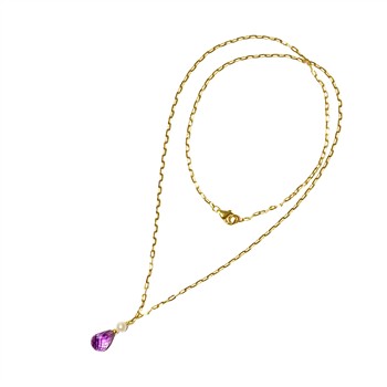 18kt halskæde med ametyst og ferskvandsperle 45cm, från San - Links of Joy