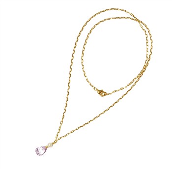 18kt halskæde med pink ametyst & ferskvandsperle 45cm, från San - Links of Joy