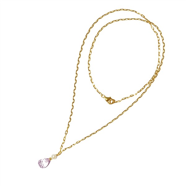 18kt halskæde med pink ametyst & ferskvandsperle 45cm, från San - Links of Joy