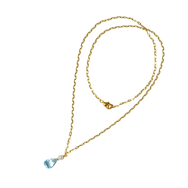 18kt halskæde med topas & ferskvandsperle 45cm, från San - Links of Joy