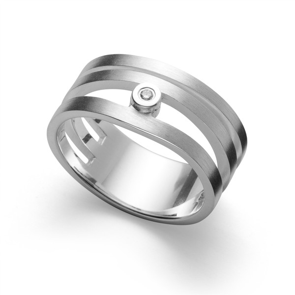 925/- Ring, mat rho., brillant 0,02ct W-SI, från Bastian Inverun