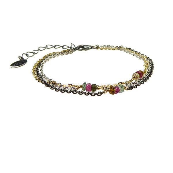 Armbånd & halskæde - 3 farvet med Turmalin 16+4cm, från San - Links of Joy