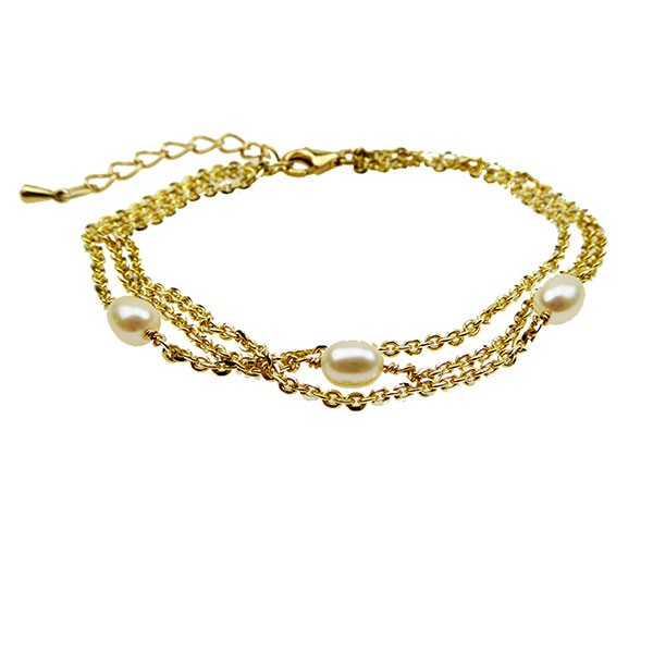 Armbånd & halskæde - 3 rk.Forgyldt & Ferskvandsperler 16+4cm, från San - Links of Joy