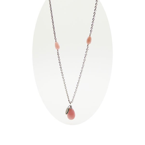 Halskæde - Rhodineret/Pink opal 90cm, från San - Links of Joy