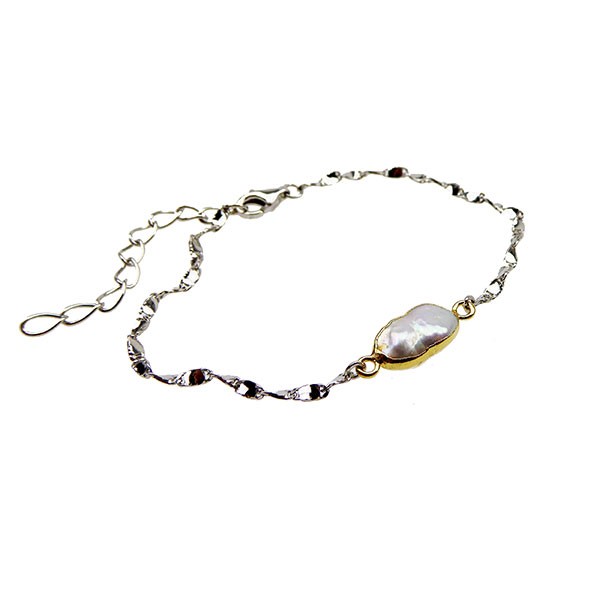 Armbånd -Forgyldt/Rhodineret med Barok Ferskvandsperle 16+4cm, från San - Links of Joy