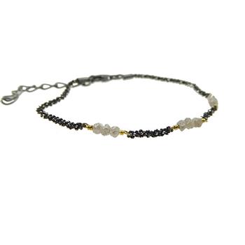 Bracelet & Necklace - Oxidised/Goldplated w. grey Raw Diamonds 16+4cm, från San - Links of Joy