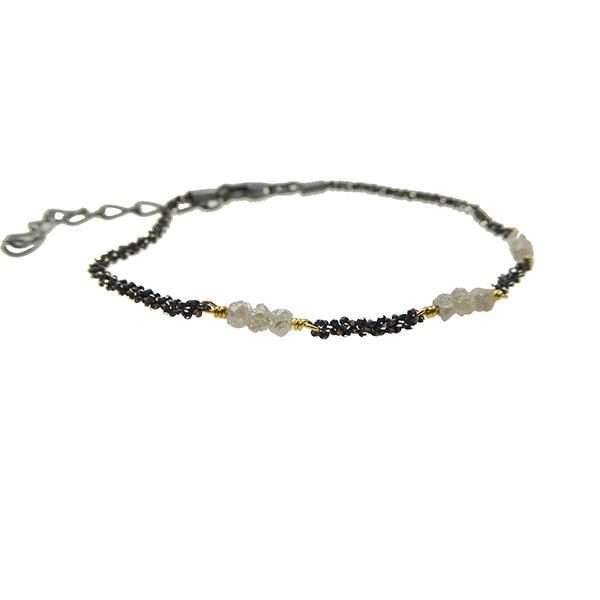Bracelet & Necklace - Oxidised/Goldplated w. grey Raw Diamonds 42+8cm, från San - Links of Joy