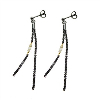 Earrings - Oxidised/Goldplated w. grey Raw Diamonds Oxyderet pr.par, från San - Links of Joy