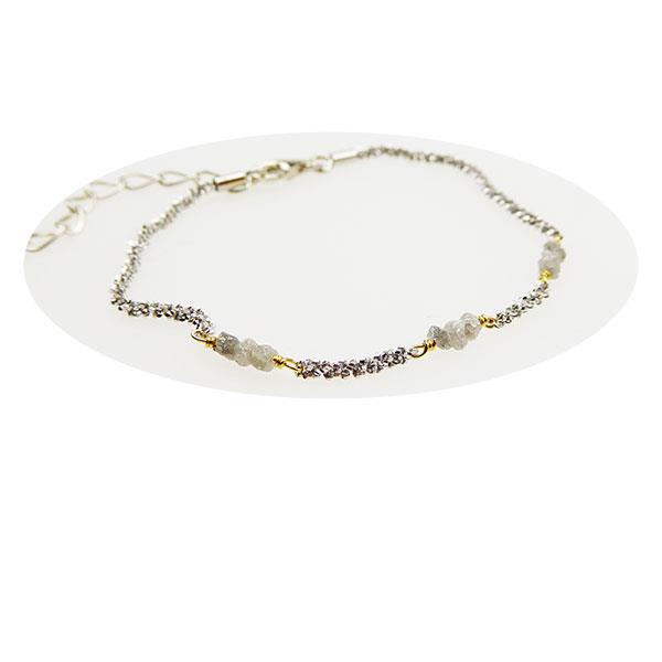Bracelet & Necklace - Rhodium/Goldplated w. grey Raw Diamonds 16+4cm, från San - Links of Joy