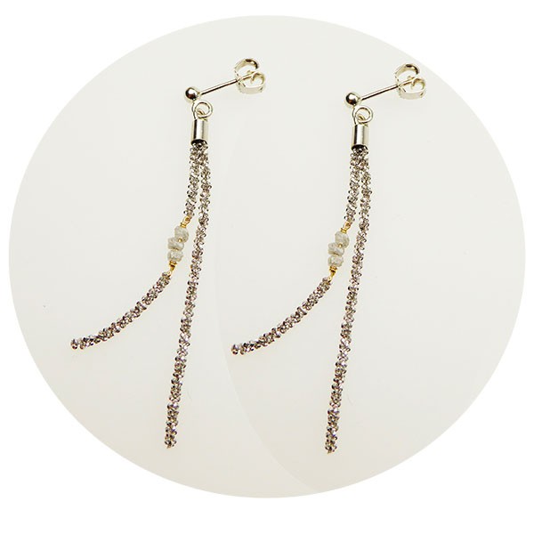 Earrings - Rhodium/Goldplated w. grey Raw Diamonds Rhodineret pr.par, från San - Links of Joy