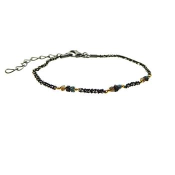 Bracelet & Necklace - Oxidised/Goldplated w. Raw Diamonds-multi colour 16+4cm, från San - Links of Joy