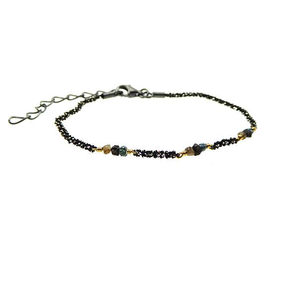 Bracelet & Necklace - Oxidised/Goldplated w. Raw Diamonds-multi colour 42+8cm, från San - Links of Joy