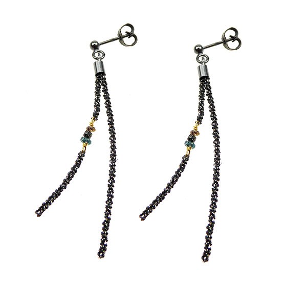 Earrings - Oxidised/Goldplated w. Raw Diamonds-multi colour Oxyderet pr.par, från San - Links of Joy