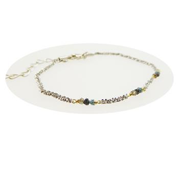 Bracelet & Necklace - Rhodium/Goldplated w. Raw Diamonds-multi colour 16+4cm, från San - Links of Joy