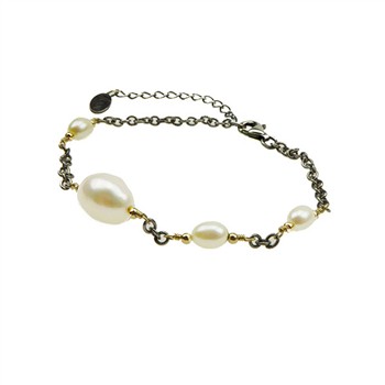 Armbånd & halskæde - oxyderet/forgyldt m.Ferskvandsperler 16+4cm, från San - Links of Joy
