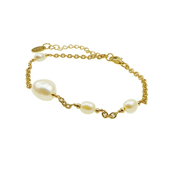 Armbånd & halskæde - Forgyldt m.Ferskvandsperler 16+4cm, från San - Links of Joy