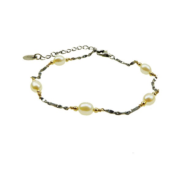 Armbånd & halskæde i sterlingsølv med 9kt guld & ferskvandsperler 16+4cm, från San - Links of Joy