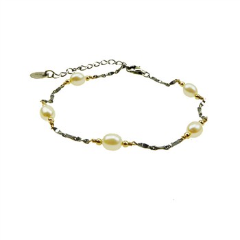 Armbånd & halskæde - oxyderet/forgyldt m.Ferskvandsperler 16+4cm, från San - Links of Joy