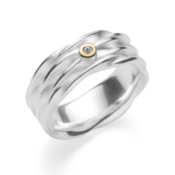 925/- Ring, fg, rho., tekstureret/blank, 0,015ct , från Bastian Inverun