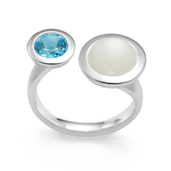 925/- ring mat/pol., blå topas, månesten, från Bastian Inverun