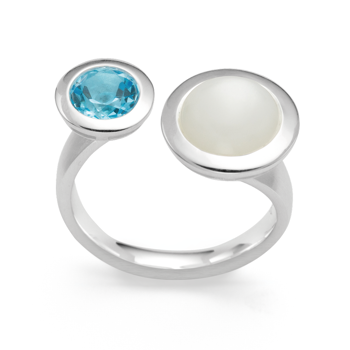 925/- ring mat/pol., blå topas, månesten, från Bastian Inverun