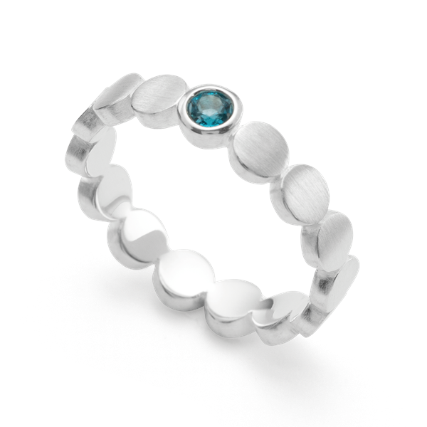 925/- ring, rho. mat/blank, blå topas 0,14ct, från Bastian Inverun